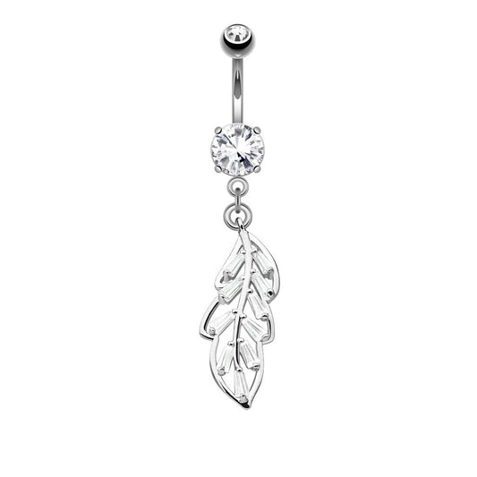 Bauchnabelpiercing Funkelnder Blatt-Anhänger 21mm Nabelpiercing Chirurgenstahl Bananabell Gold Silber Roségold Stab 1,6/10mm
