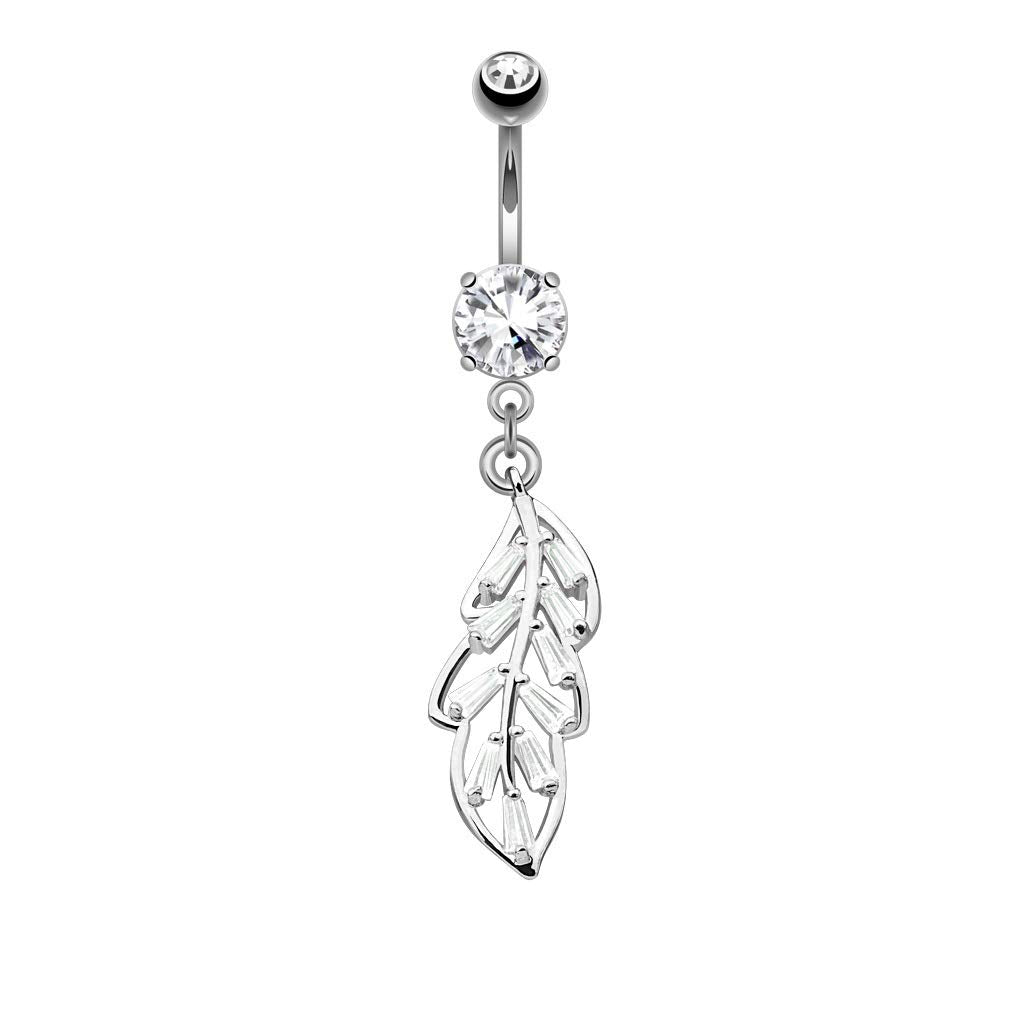 Bauchnabelpiercing Funkelnder Blatt-Anhänger 21mm Nabelpiercing Chirurgenstahl Bananabell Gold Silber Roségold Stab 1,6/10mm