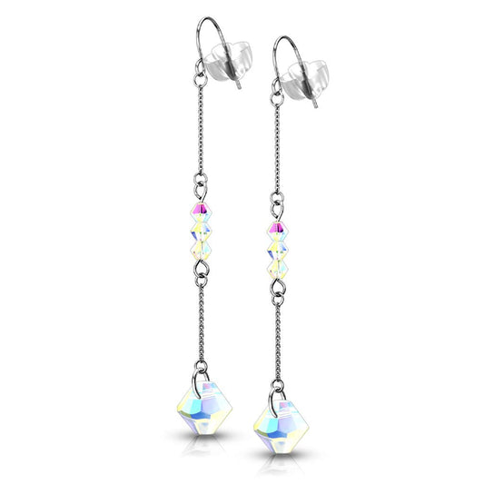 1 Paar Damen Ohrringe facettierter Regenbogen Diamant-Design Anhänger Kette Ohrhänger Ohrstecker Silber