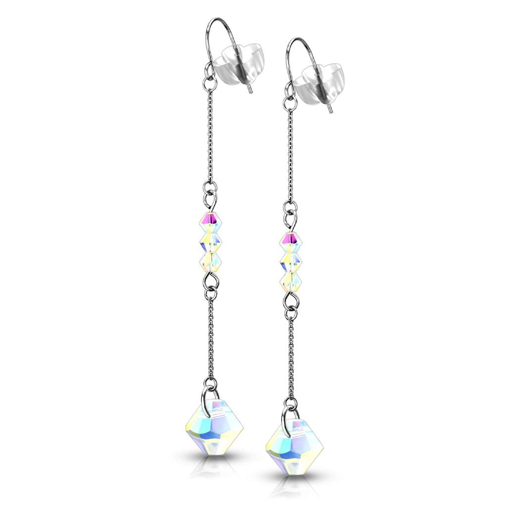 1 Paar Damen Ohrringe facettierter Regenbogen Diamant-Design Anhänger Kette Ohrhänger Ohrstecker Silber
