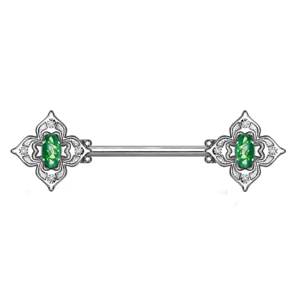 Brustwarzenpiercing Glitzer-Opal Blumen-Quadrat Brustpiercing Nippelpiercing Chirurgenstahl viele Farben Stab 1,6/14mm