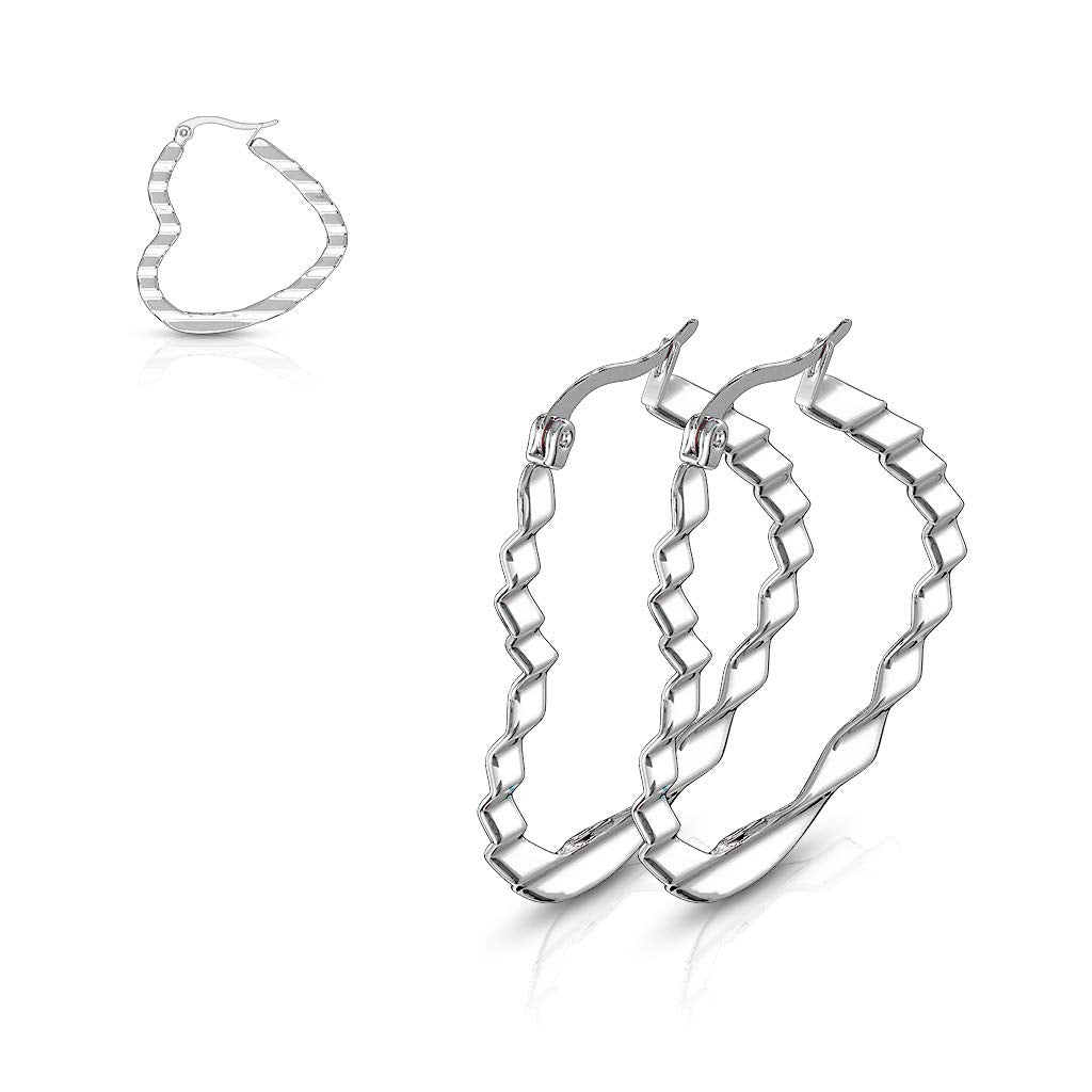 1 Paar Damen HERZ CREOLEN WELLEN-DESIGN Ohrringe Ohrstecker Chirurgenstahl Silber 30/40/50mm