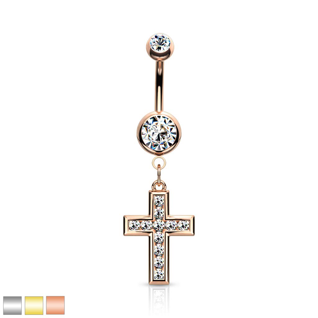 Bauchnabelpiercing Kristall Kreuz-Anhänger Nabelpiercing Chirurgenstahl Bananabell Silber Gold Roségold Clear Stab 1,6/10mm