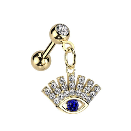 Knorpel Ohrstecker Lucky Eye Anhänger Zirkonia Clear Blau Silber Gold Piercings Chirurgenstahl Schraubverschluss Stab 6mm lang