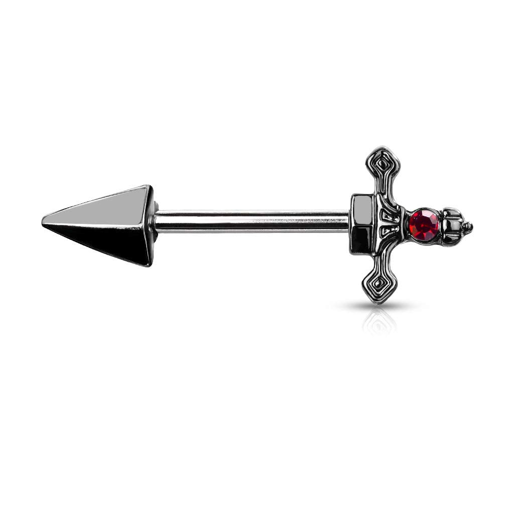 Brustwarzenpiercing roter Kristall Dolch Brustpiercing Nippelpiercing Chirurgenstahl Silber Gold Schwarz Stab 1,6/14mm