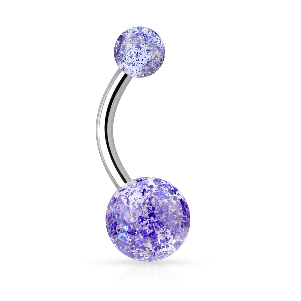 Bauchnabelpiercing GLITZERBALL 1,6mm 10mm Nabelpiercing Edelstahl Chirurgenstahl Bananabell Lila Blau Weiß Grün Schwarz Pink Rot