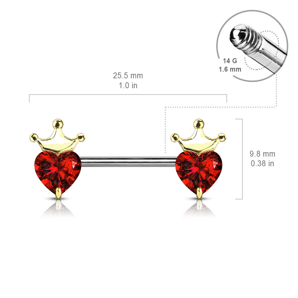 Brustwarzenpiercing Herz-Krone Brustpiercing Nippelpiercing Chirurgenstahl Silber Gold Roségold Stab 1,6/14mm