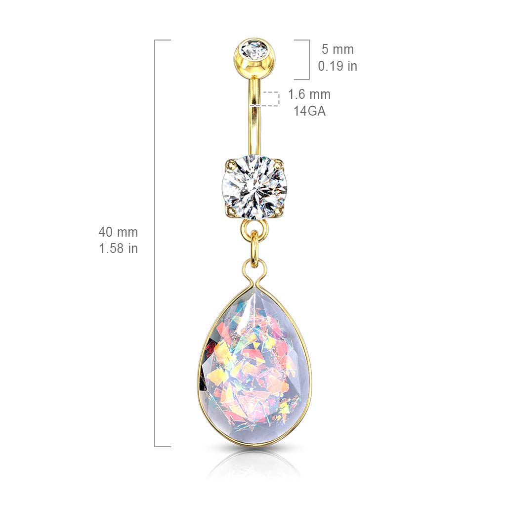 Bauchnabelpiercing Glitzer Opal Tropfen-Anhänger Nabelpiercing Chirurgenstahl Bananabell Silber Gold Roségold Clear Stab 1,6/10mm