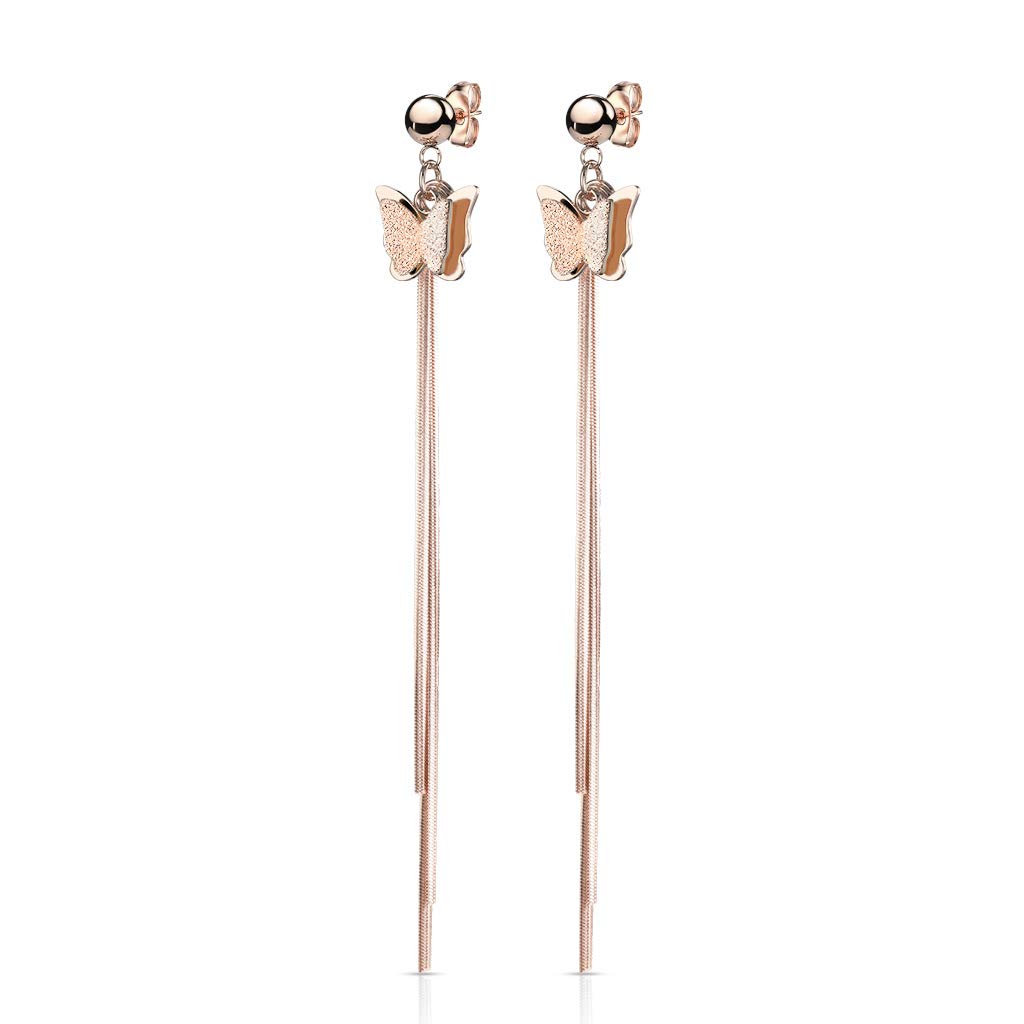1 Paar Damen Ohrringe 2 Ton Schmetterling Ketten Anhänger e Ohrstecker Chirurgenstahl Gold Roségold Silber Länge 92mm