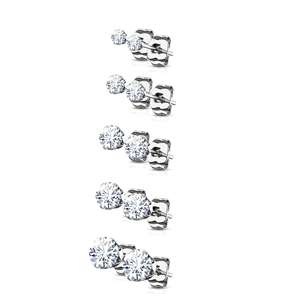 5 Paar Ohringe Runder Zirkonia 3mm 4mm 5mm 6mm 7mm Ohrringe Ohrstecker Chirurgenstahl Silber Gold Schwarz