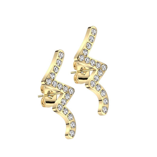 1 Paar Damen Ohrstecker Zirkonia Welle Clear Chirurgenstahl Ohrringe Ohrhänger Silber Gold