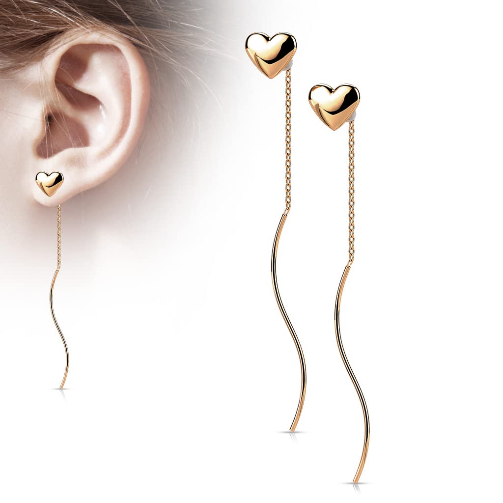 1 Paar Damen Ohrringe Durchzieher Herz Wellen-Anhänger Ohrringe Ohrstecker Chirurgenstahl Silber Gold Roségold
