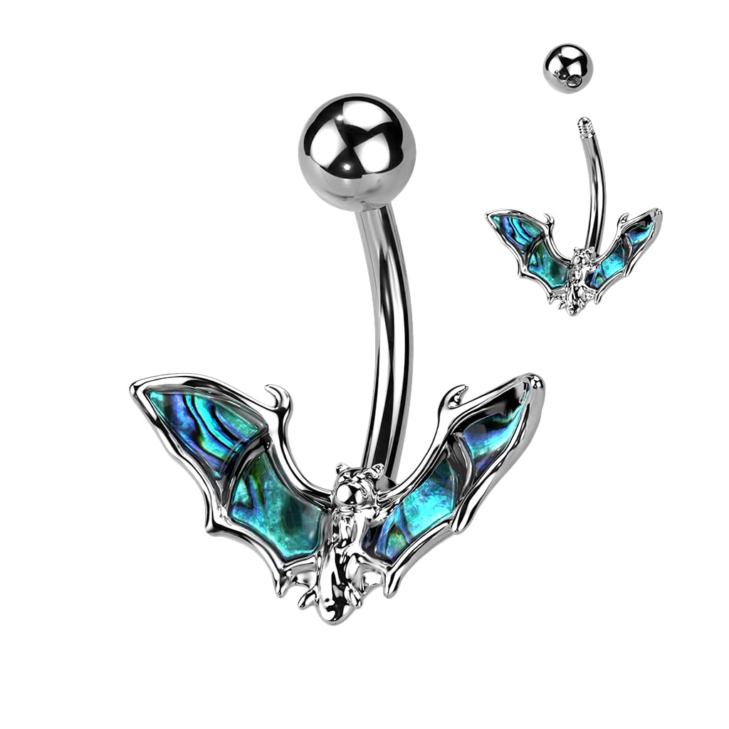 Bauchnabelpiercing Fledermaus Abalone Schwarz Silber Nabelpiercing Chirurgenstahl Bananabell Stab-länge 10mm
