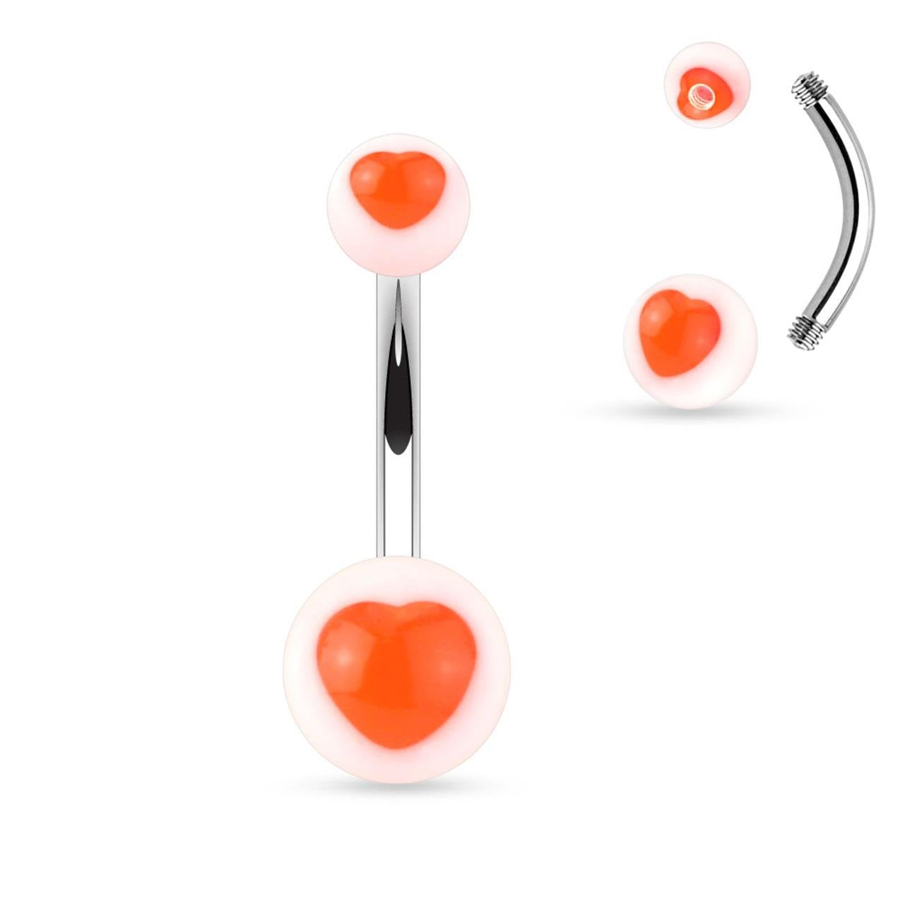 Bauchnabelpiercing UV Herz Nabelpiercing ACRYL-Kugeln Bananabell Edelstahl Stab-Dicke 1,6mm Stab-länge 10mm