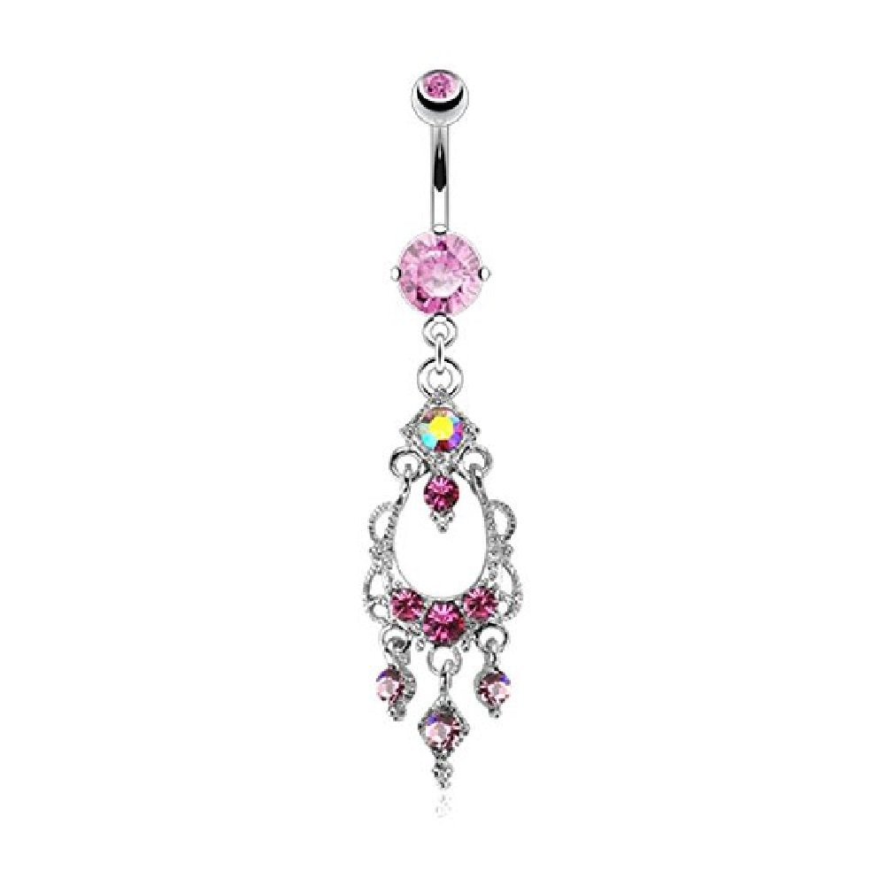 Bauchnabelpiercing KRISTALL-KRONLEUCHTER Anhänger Stab 1,6mm 10mm Nabelpiercing Chirurgenstahl Bananabell Silber Pink Aqua Clear