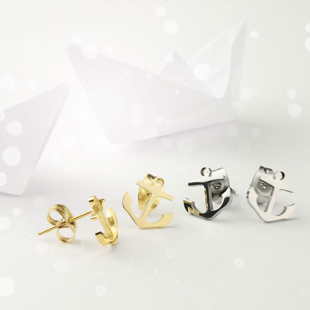 1 Paar funkelnde Ohrringe GROSSER ANKER 10x10 mm Ohrringe Ohrstecker Chirurgenstahl Set Silber Gold Schwarz