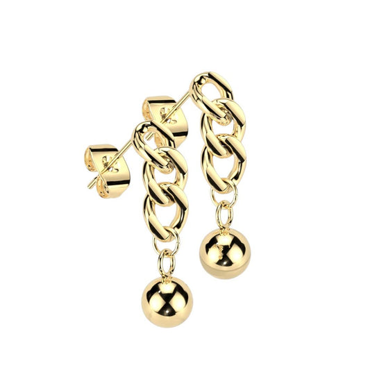 1 Paar Damen Ohrstecker Ketten-Design Kugel-Anhänger Chirurgenstahl Ohrringe Ohrhänger Silber Gold