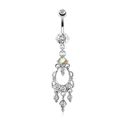 Bauchnabelpiercing KRISTALL-KRONLEUCHTER Anhänger Stab 1,6mm 10mm Nabelpiercing Chirurgenstahl Bananabell Silber Pink Aqua Clear