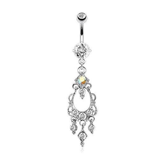 Bauchnabelpiercing KRISTALL-KRONLEUCHTER Anhänger Stab 1,6mm 10mm Nabelpiercing Chirurgenstahl Bananabell Silber Pink Aqua Clear