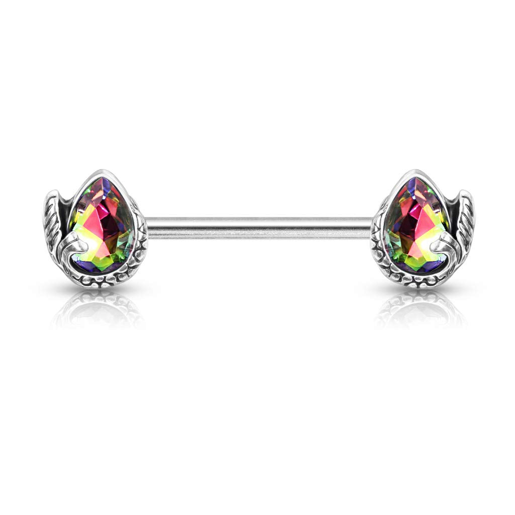 Brustwarzenpiercing Meerjungfrau-Flosse Kristall-Tropfen Brustpiercing Nippelpiercing Chirurgenstahl Mehrfarbig Stab 1,6/16mm