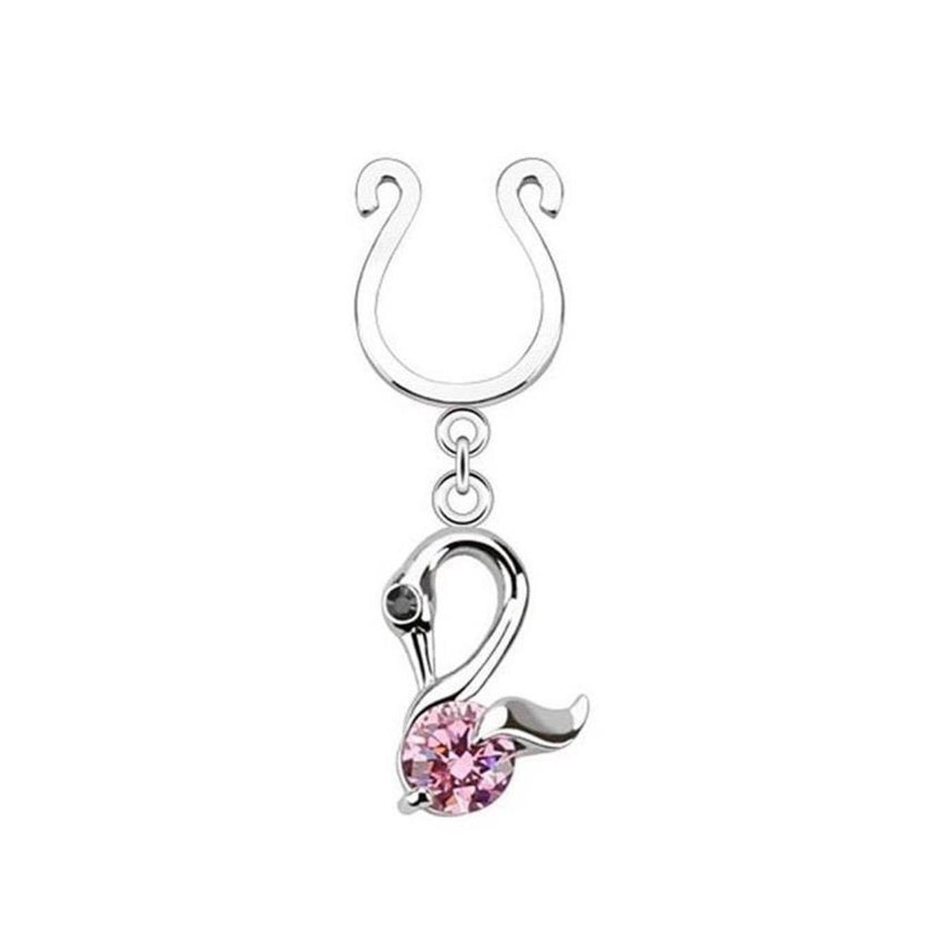 Brustwarzenpiercing Schwan KRISTALL Fake Intimpiercing Brustpiercing Nippelpiercing Edelstahl Silber ZIRKONIA Pink Clear