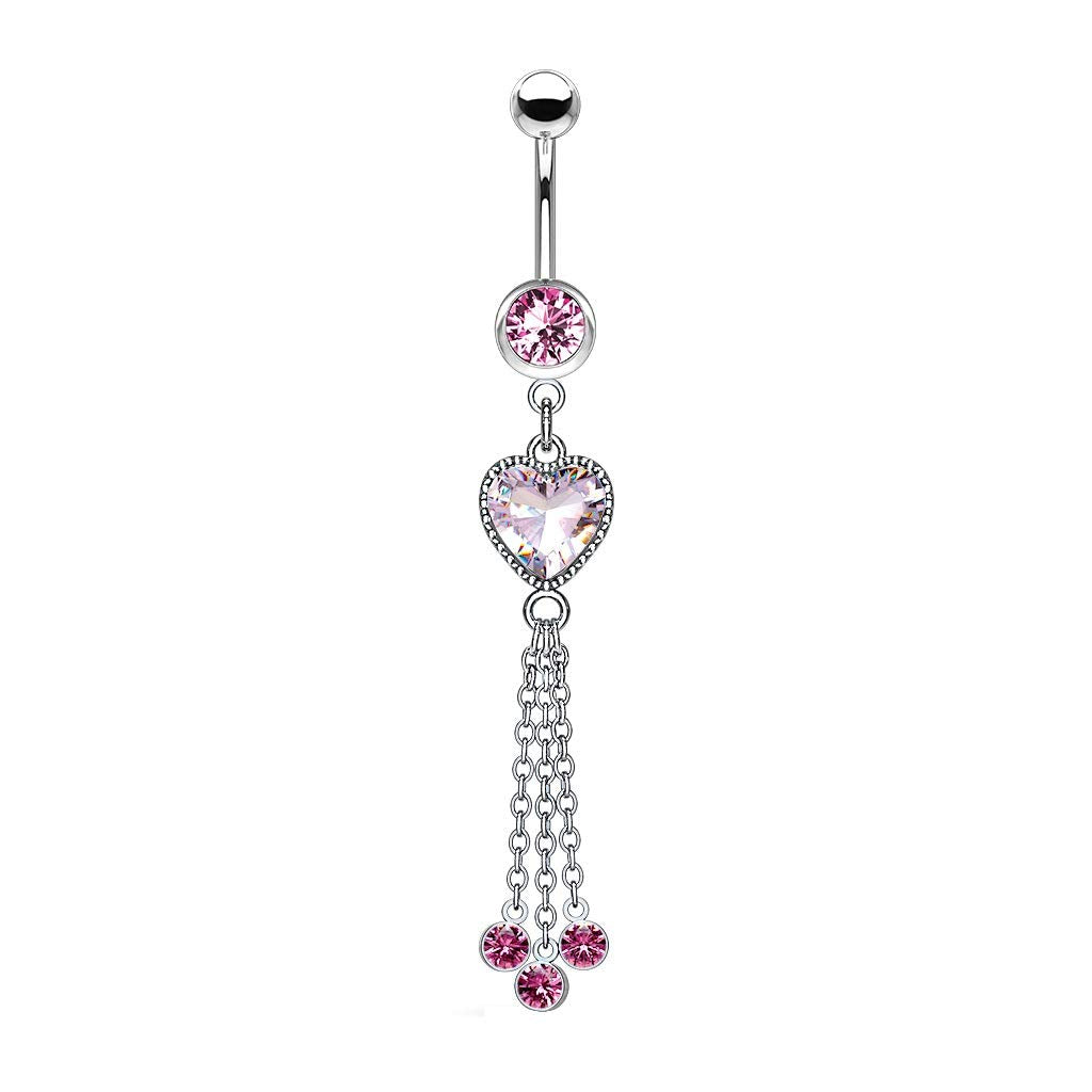 Bauchnabelpiercing Zirkonia Herz Ketten Anhänger Nabelpiercing Chirurgenstahl Bananabell Silber Clear Pink Aqua Stab 1,6/10mm