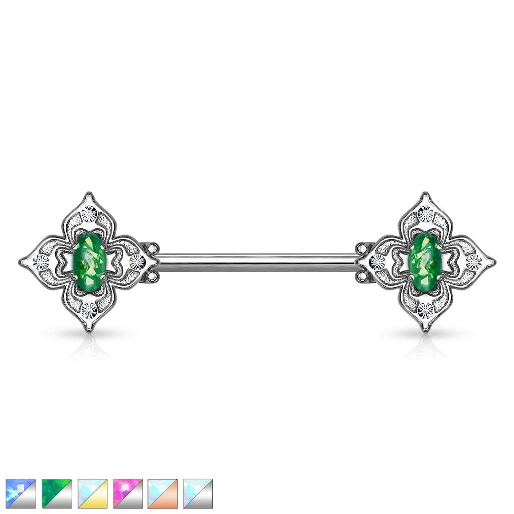 Brustwarzenpiercing Glitzer-Opal Blumen-Quadrat Brustpiercing Nippelpiercing Chirurgenstahl viele Farben Stab 1,6/14mm