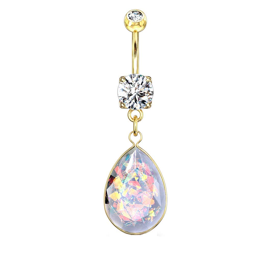 Bauchnabelpiercing Glitzer Opal Tropfen-Anhänger Nabelpiercing Chirurgenstahl Bananabell Silber Gold Roségold Clear Stab 1,6/10mm