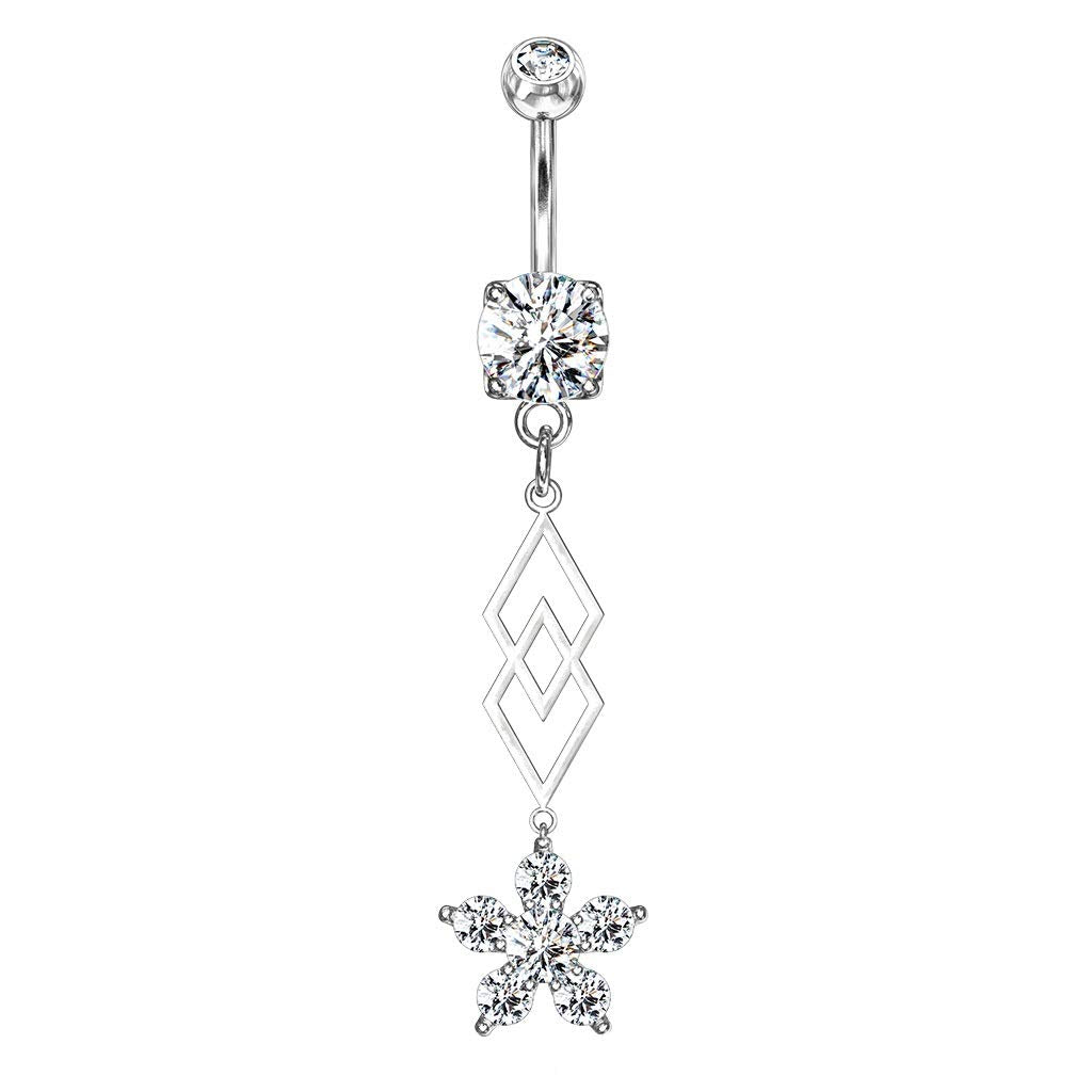 Bauchnabelpiercing Zirkonia Blumen-Anhänger Nabelpiercing Chirurgenstahl Bananabell Silber Gold Roségold Clear Stab 1,6/10mm