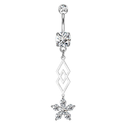 Bauchnabelpiercing Zirkonia Blumen-Anhänger Nabelpiercing Chirurgenstahl Bananabell Silber Gold Roségold Clear Stab 1,6/10mm