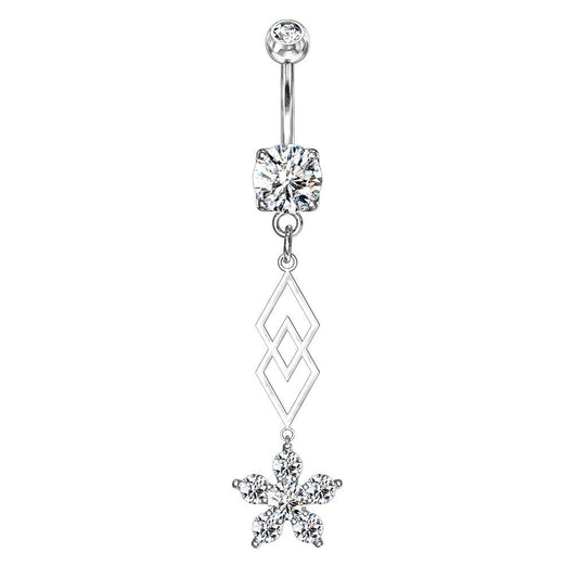 Bauchnabelpiercing Zirkonia Blumen-Anhänger Nabelpiercing Chirurgenstahl Bananabell Silber Gold Roségold Clear Stab 1,6/10mm