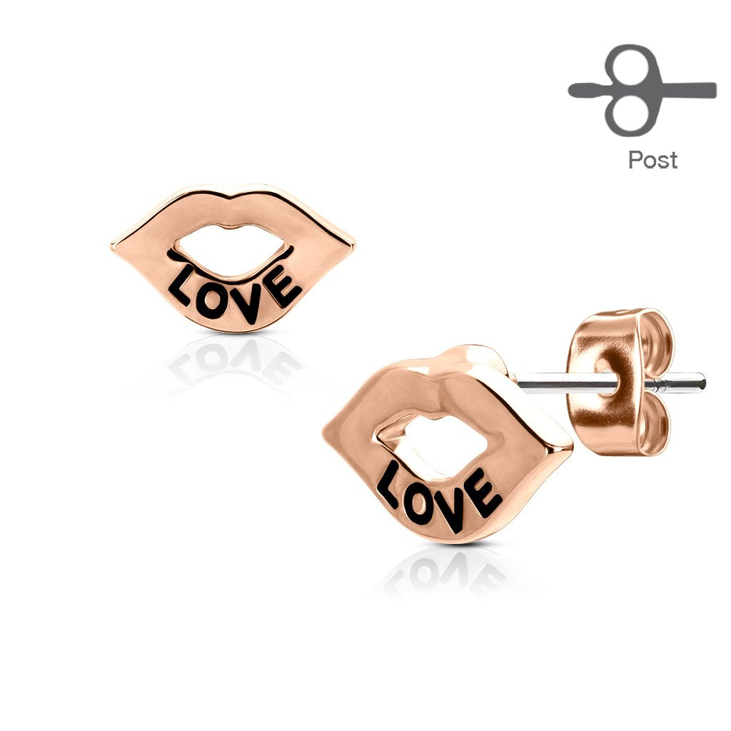 1 Paar Ohrringe Set Stecker Edelstahl Chirurgenstahl Lippen Love Liebe silber roségold gold