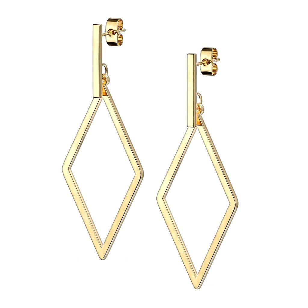 1 Paar Damen Ohrstecker Balken Anhänger Diamant-Design Ohrringe Chirurgenstahl Steckerverschluss Silber Gold