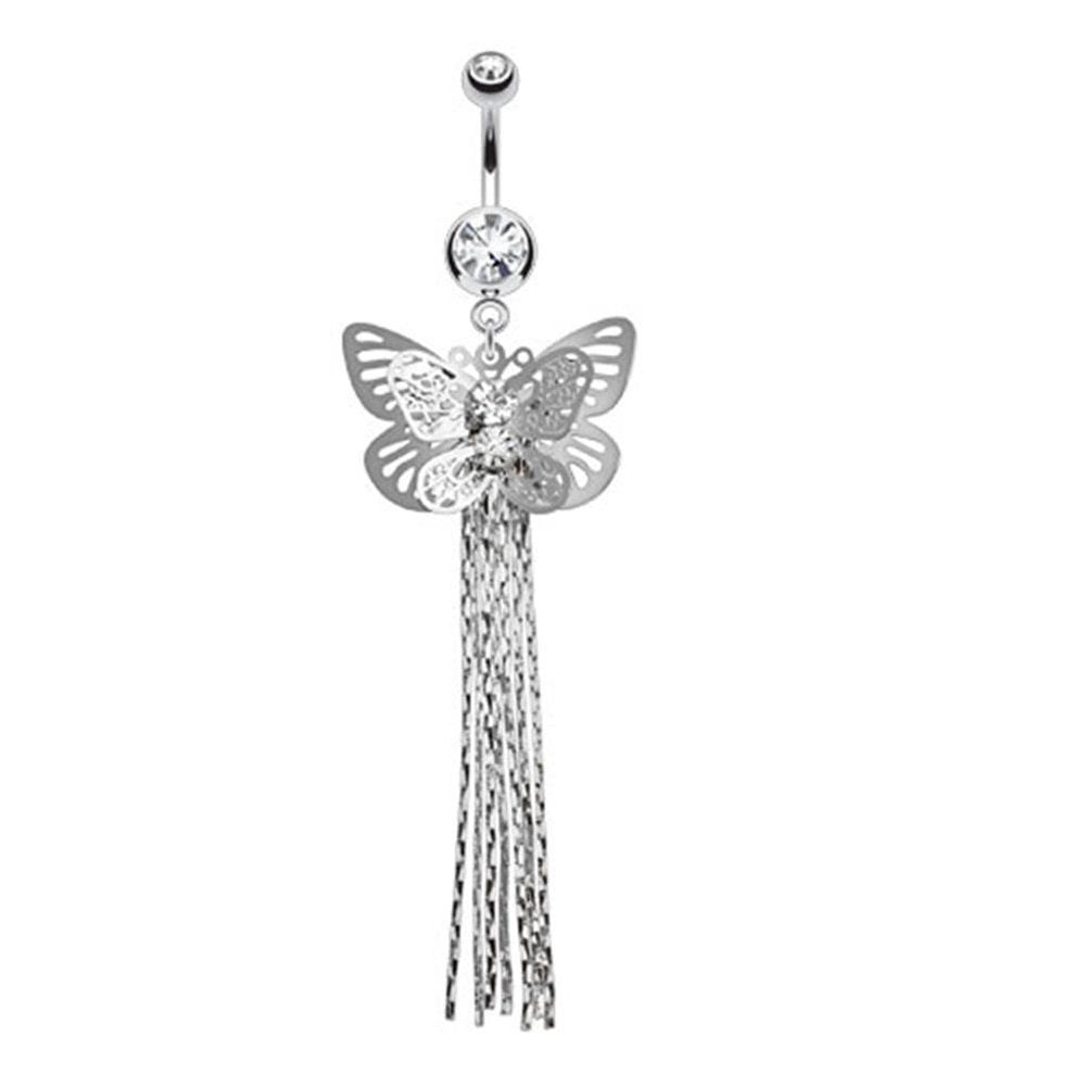 Bauchnabelpiercing Schmetterling Anhänger 1,6mm 10mm Nabelpiercing Chirurgenstahl Bananabell Zirkonia 14 Karat Gold Fimo Clear