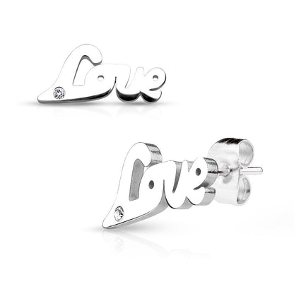 1 Paar Ohrringe Set Ohrstecker Edelstahl Chirurgenstahl Love Liebe clear Zirkonia gold silber