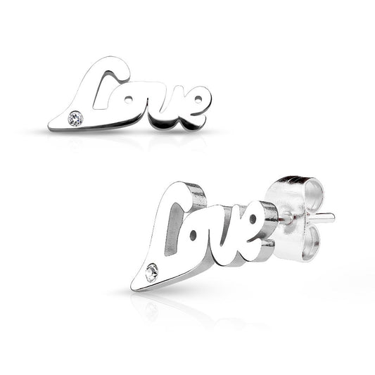 1 Paar Ohrringe Set Ohrstecker Edelstahl Chirurgenstahl Love Liebe clear Zirkonia gold silber