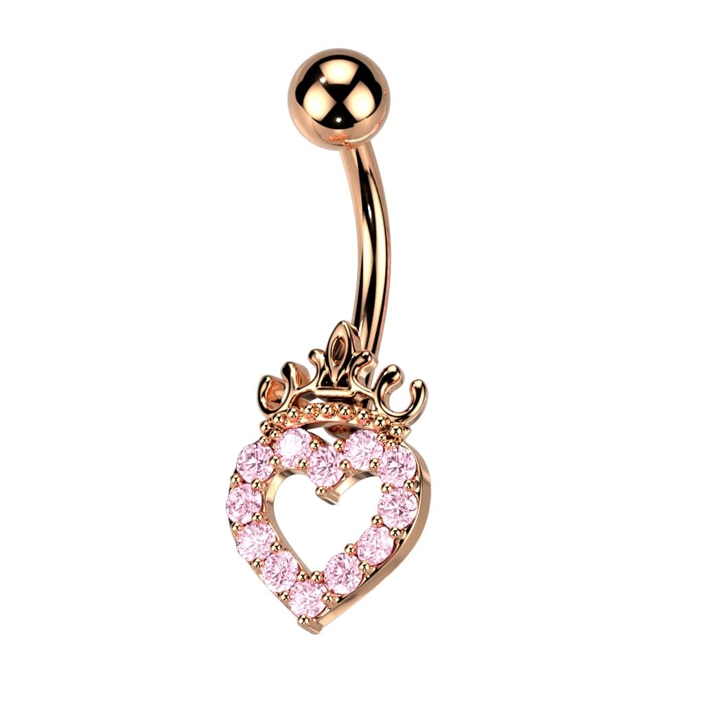 Bauchnabelpiercing Pavé Herz Krone Zirkonia Nabelpiercing Chirurgenstahl Bananabell Stab-länge 10mm