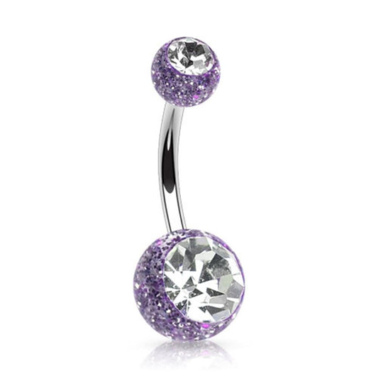 Bauchnabelpiercing 2 Glitzer-Kugeln 1,6mm 10mm Nabelpiercing Chirurgenstahl Bananabell Zirkonia Silber viele Farben