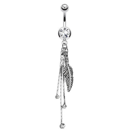 Bauchnabelpiercing Feder Anhänger 1,6mm 10mm Nabelpiercing Edelstahl Chirurgenstahl Bananabell Zirkonia Silber Pink Aqua Clear