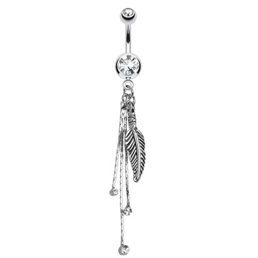 Bauchnabelpiercing Feder Anhänger 1,6mm 10mm Nabelpiercing Edelstahl Chirurgenstahl Bananabell Zirkonia Silber Pink Aqua Clear
