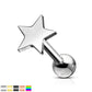 1 Knorpel Ohrstecker Flat Top Stern Cartilage Labret Piercings Tragus viele Farben Edelstahl Schraubverschluss Steg 6,5/1,2mm