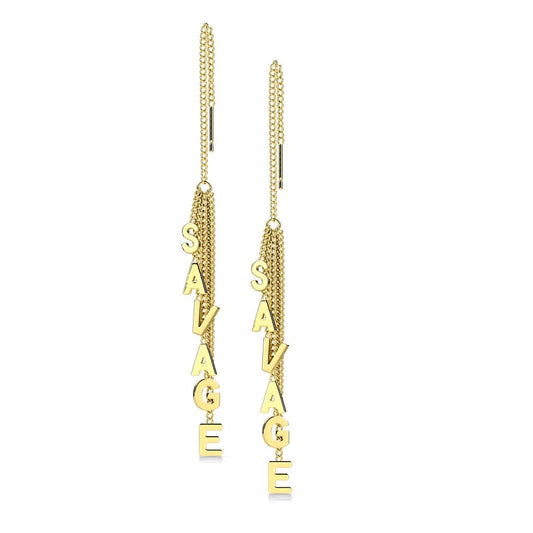 1 Paar Damen Ohrringe Durchzieher Ketten-Anhänger Wort SAVAGE Ohrringe Ohrstecker Chirurgenstahl Gold Roségold Silber