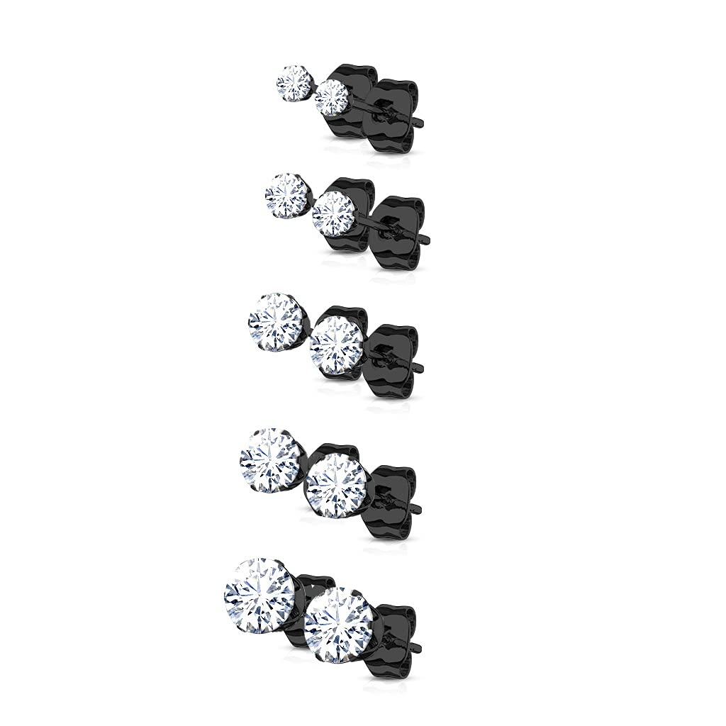 5 Paar Ohringe Runder Zirkonia 3mm 4mm 5mm 6mm 7mm Ohrringe Ohrstecker Chirurgenstahl Silber Gold Schwarz