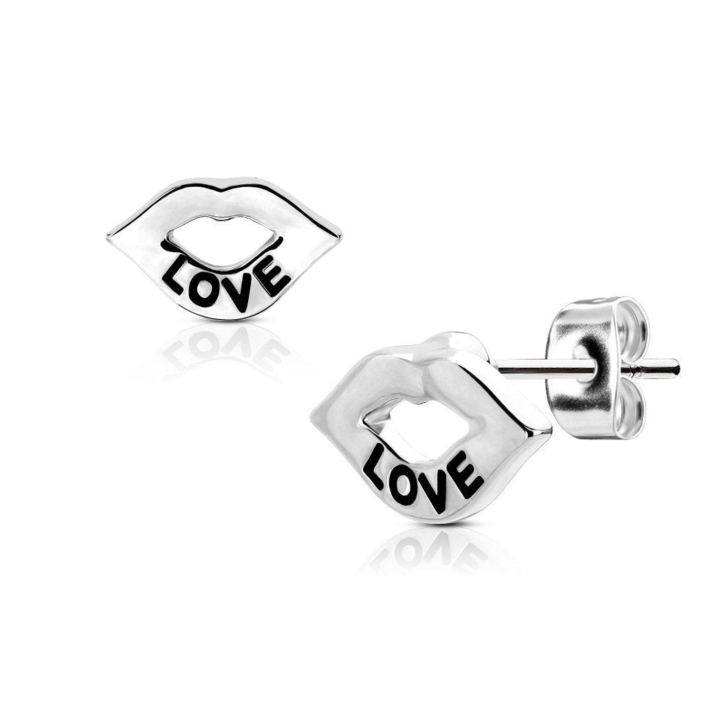 1 Paar Ohrringe Set Stecker Edelstahl Chirurgenstahl Lippen Love Liebe silber roségold gold