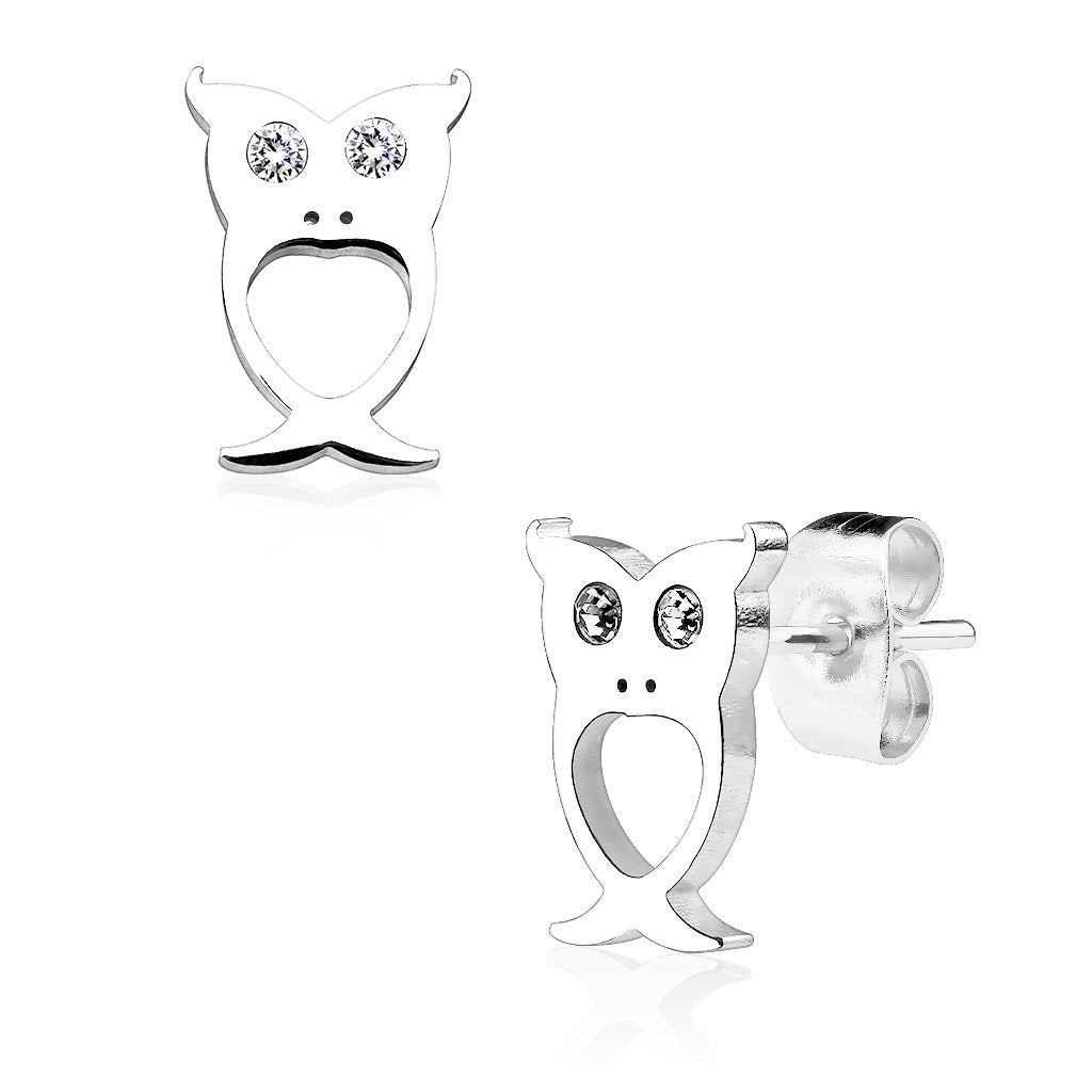 1 Paar Ohrringe Set Ohrstecker Edelstahl Chirurgenstahl Eule Augen clear Zirkonia gold silber