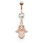 Bauchnabelpiercing Set 1,6mm 10mm Hamsa 16,2 x 13,1mm Nabelpiercing Chirurgenstahl Bananabell Zirkonia Farbe Weiß in Gold Roségold
