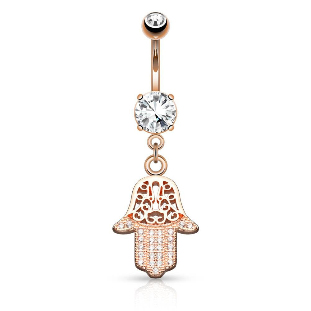 Bauchnabelpiercing Set 1,6mm 10mm Hamsa 16,2 x 13,1mm Nabelpiercing Chirurgenstahl Bananabell Zirkonia Farbe Weiß in Gold Roségold