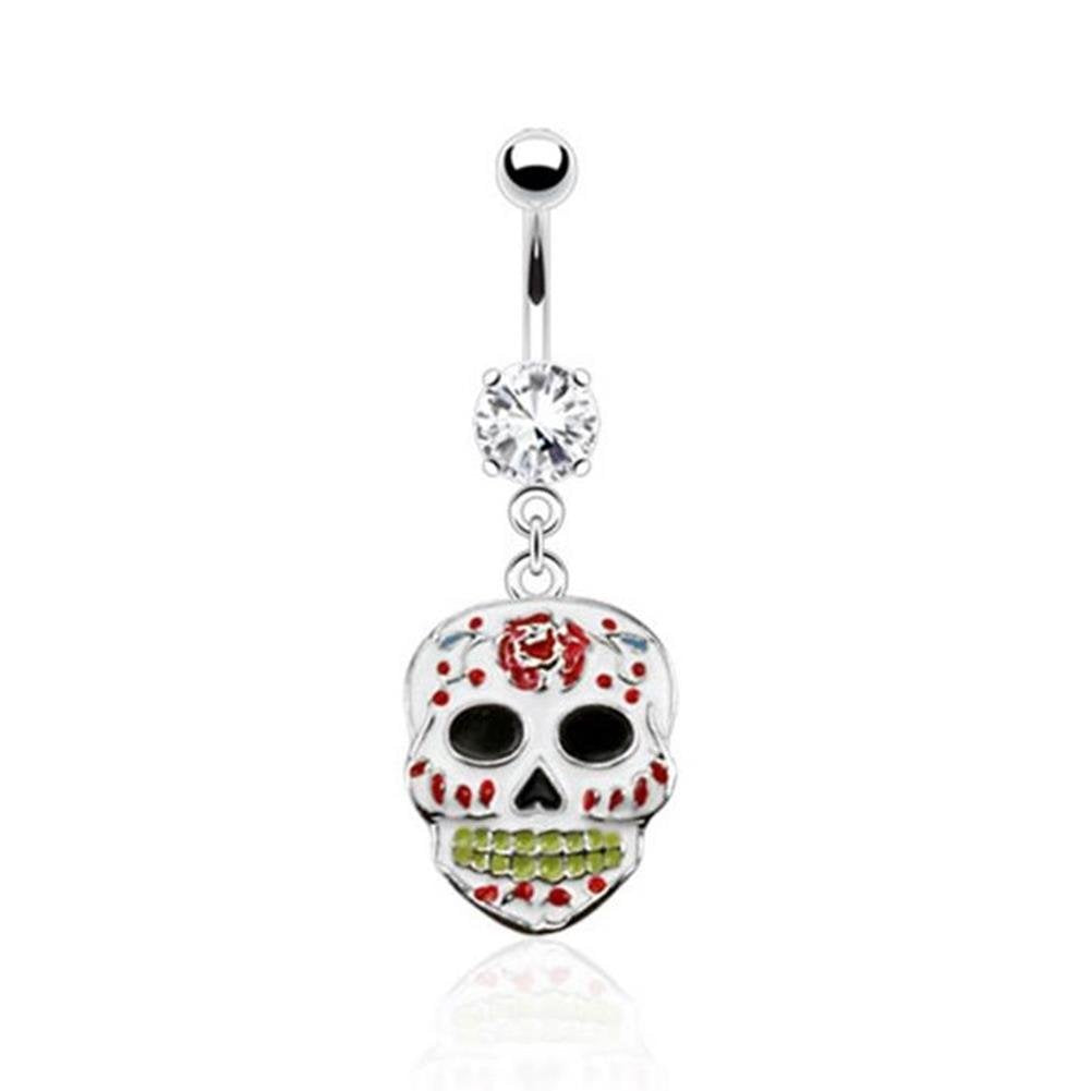Bauchnabelpiercing 1,6mm 10mm Anhänger Totenkopf Skull Nabelpiercing Edelstahl Chirurgenstahl Bananabell Zirkonia 14 Karat