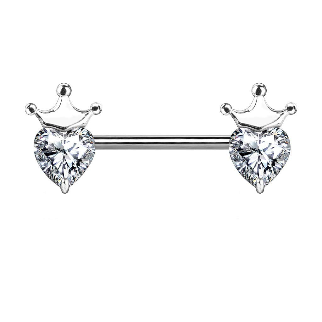 Brustwarzenpiercing Herz-Krone Brustpiercing Nippelpiercing Chirurgenstahl Silber Gold Roségold Stab 1,6/14mm