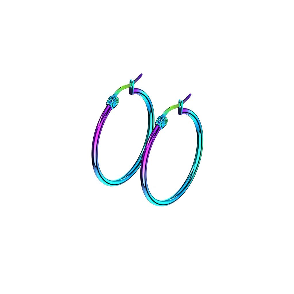 1 Paar Damen CREOLEN Ohrringe Ohrstecker Chirurgenstahl Regenbogen 10 15 20 25 30 35 40 45 50 55 60 65 70 75 mm